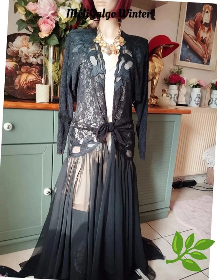 🌹Long Déshabillé/Nuisette Dentelle & Voile Pièce Vintage Natori T38/40🌹 - photo numéro 2