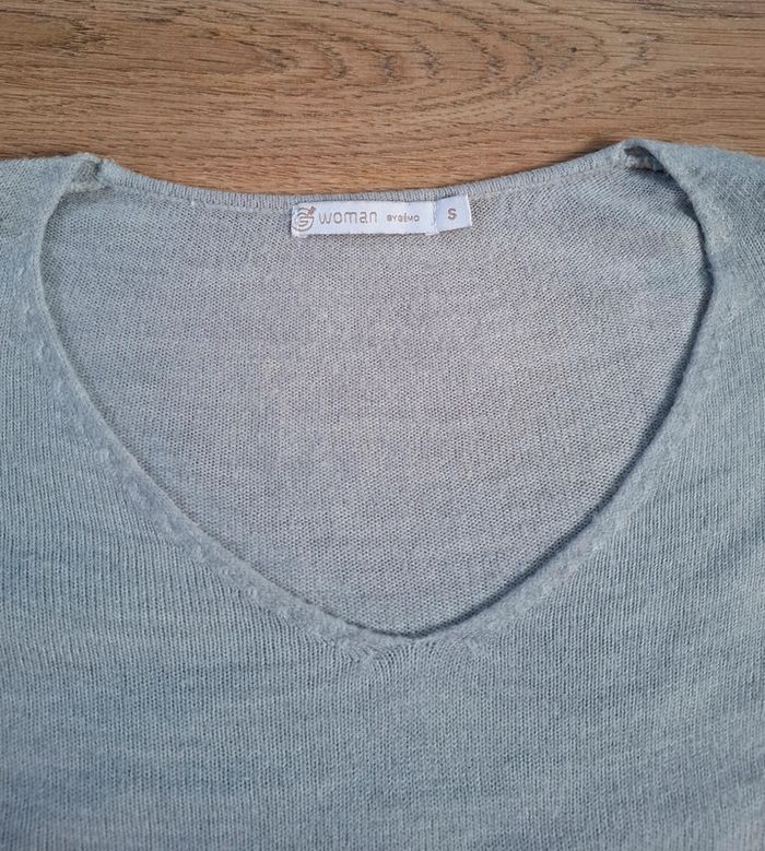 Pull fin gris à col V Gémo taille S - photo numéro 7