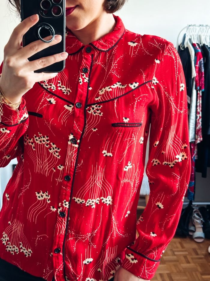 Chemisier Ba&sh rouge à motifs noirs taille 38 - photo numéro 2