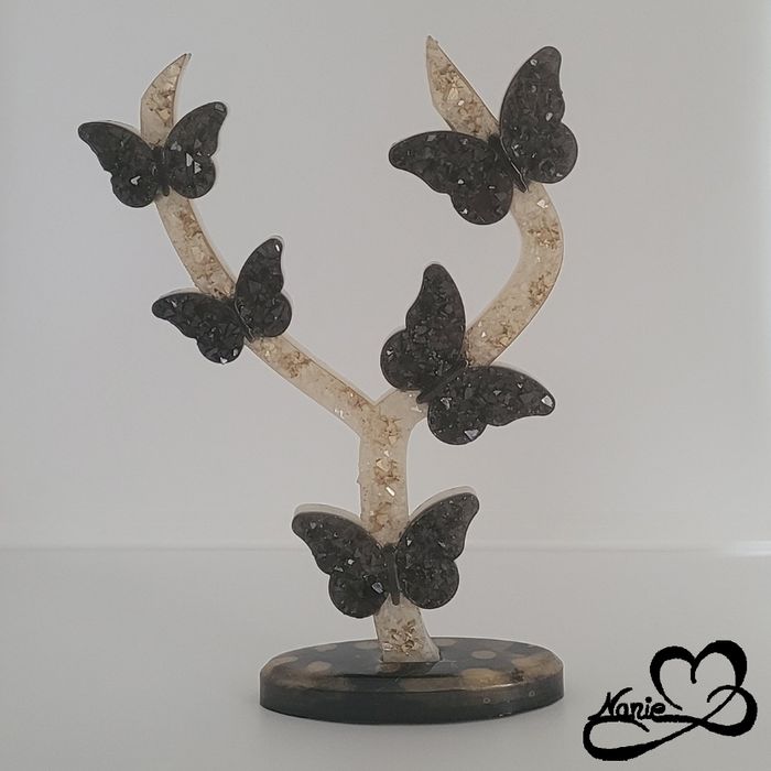 Support de Bijoux en résine Branche de Papillon Blanche, Noire et Dorée - photo numéro 2