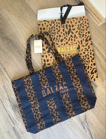Cabas leopard balzac paris rayé sac tote bag en coton pochette cadeau