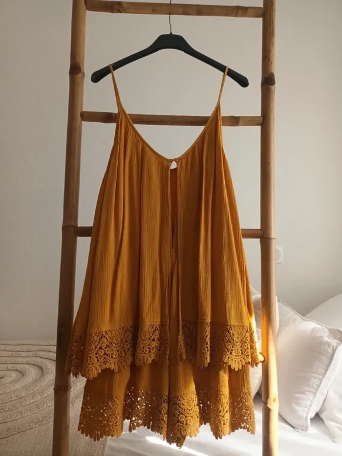 Combishort effet gaze de coton et dentelle H&M taille 36 - photo numéro 5