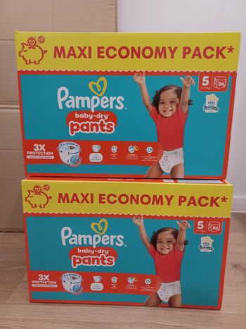 2 Cartons couches Pampers Pants baby-dry Taille 5 - Maxi-Ecopack