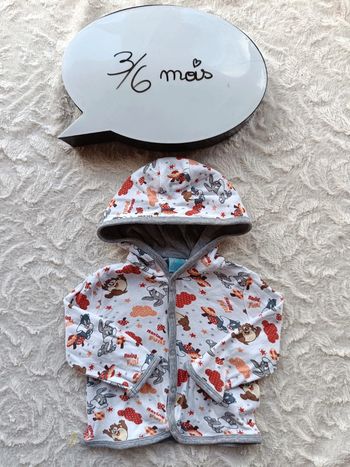 Gilet veste avec capuche Garçon 3/6 mois Looney Tunes 100% coton