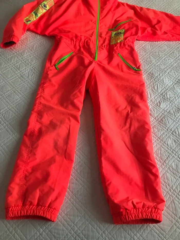 Salopette combinaison de ski rétro vintage orange fluo années 80 xs ou 12 ans - photo numéro 3