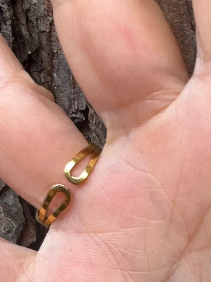 Grosse bague pierre verte acier inoxydable or réglable - photo numéro 4