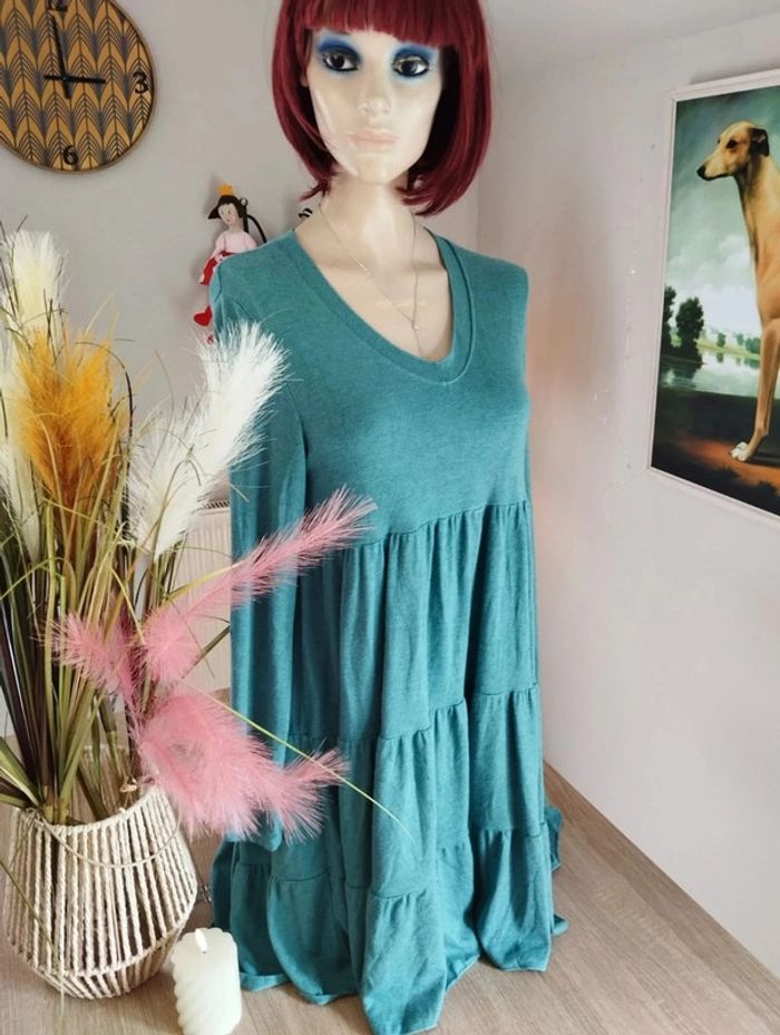 🌿Robe Volantée Vert d'Eau Angora & Laine Made in Italy T36/38🌿 - photo numéro 3