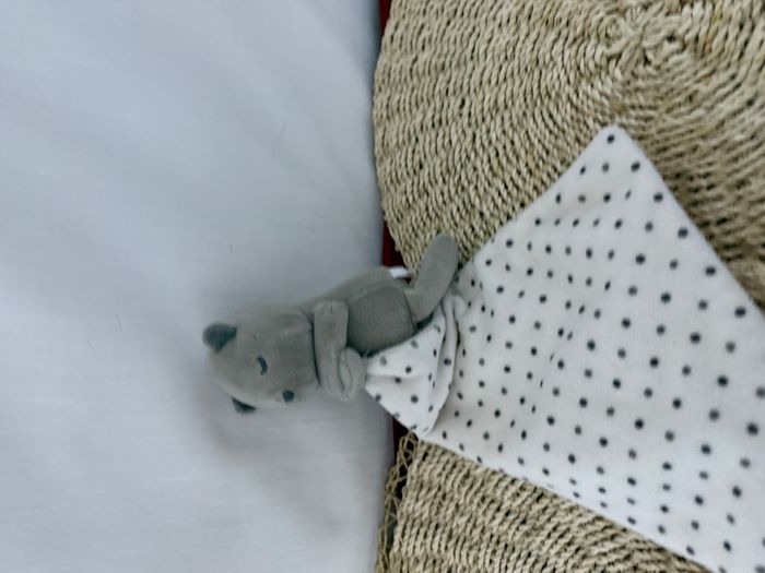 Doudou Chat gris mouchoir blanc à pois OBAIBI OKAIDI - photo numéro 3