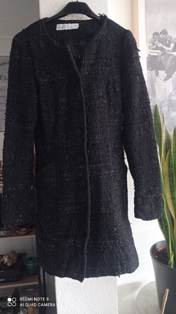 Manteau caban col rond noir et fils argent taille S bon état