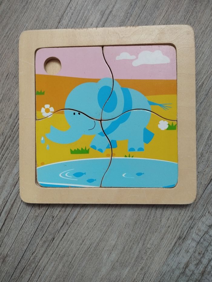 Puzzle bois 4 pièces éléphant - photo numéro 2