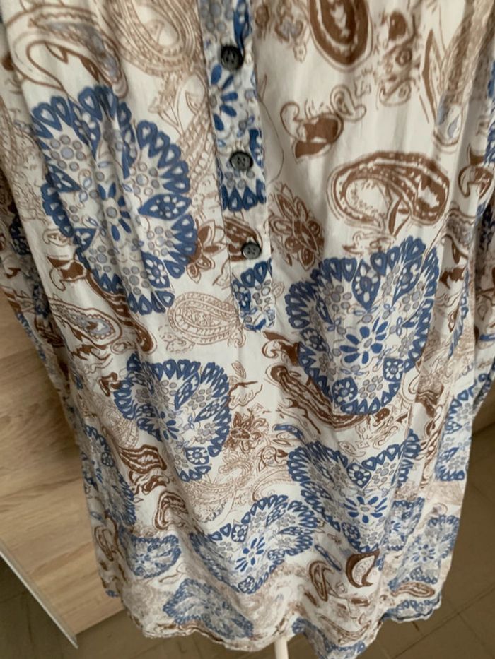 Robe tunique fleurs marrons bleu crème L - photo numéro 2