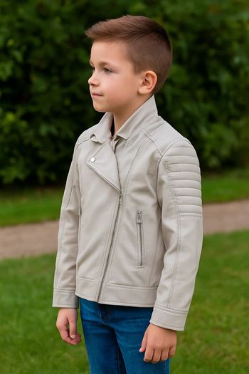 Veste imitation cuir garçon beige