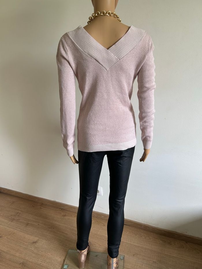 Pull rose pale pailleté à manches longues Morgan taille S TBE - photo numéro 6