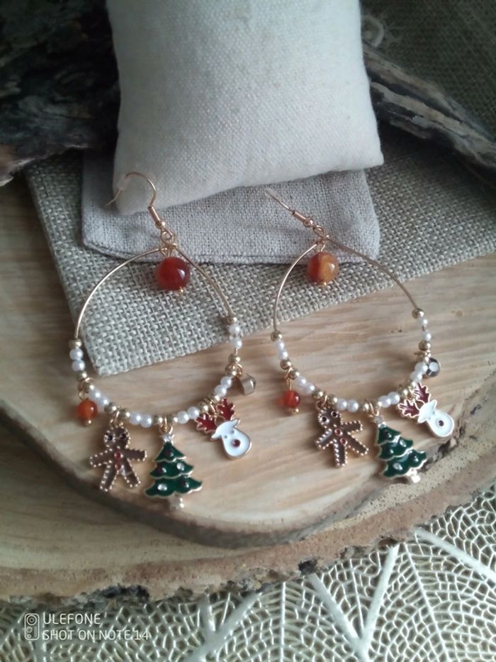 Boucles d'oreilles de Noël pierres naturelles de cornaline