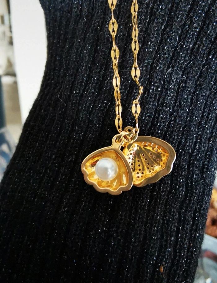 A65 Collier chaîne pendentif coquillage acier inoxydable doré or ajustable