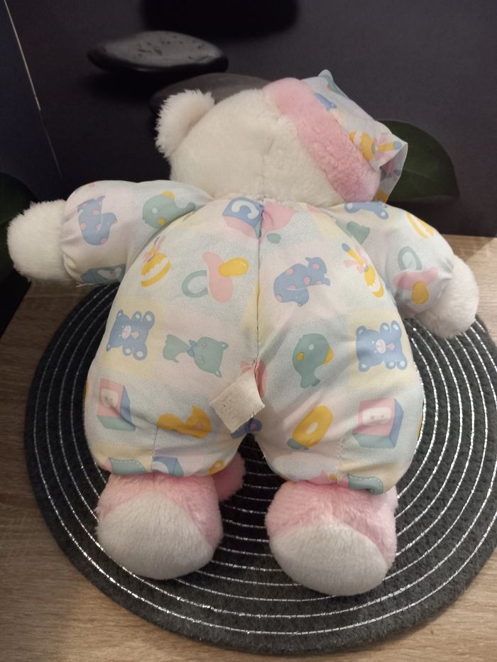 Peluche ours ABC vintage 32cm pantoufles lapins - photo numéro 3