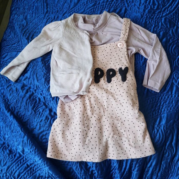 🌸 Ensemble 3 pièces robe dos croisé gilet rose et col roulé taille 18 mois - photo numéro 2