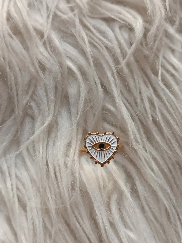 Bague blanche et dorée en acier inoxydable réglable en forme de coeur Easyclothes Neuf