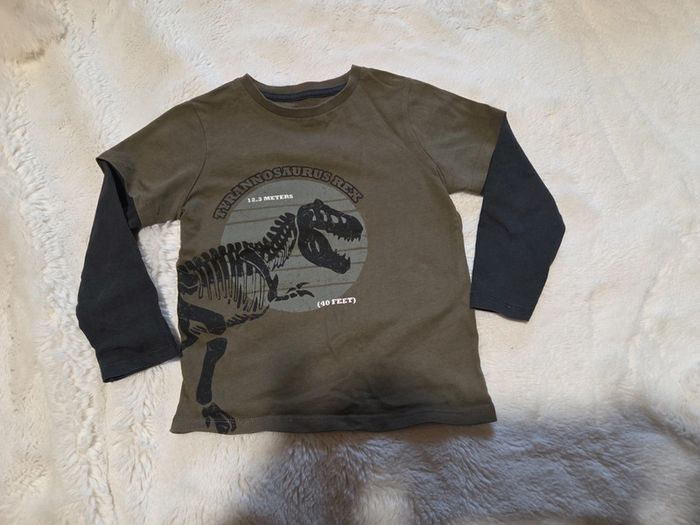 T-shirt kaki et noir manches longues T rex - photo numéro 2