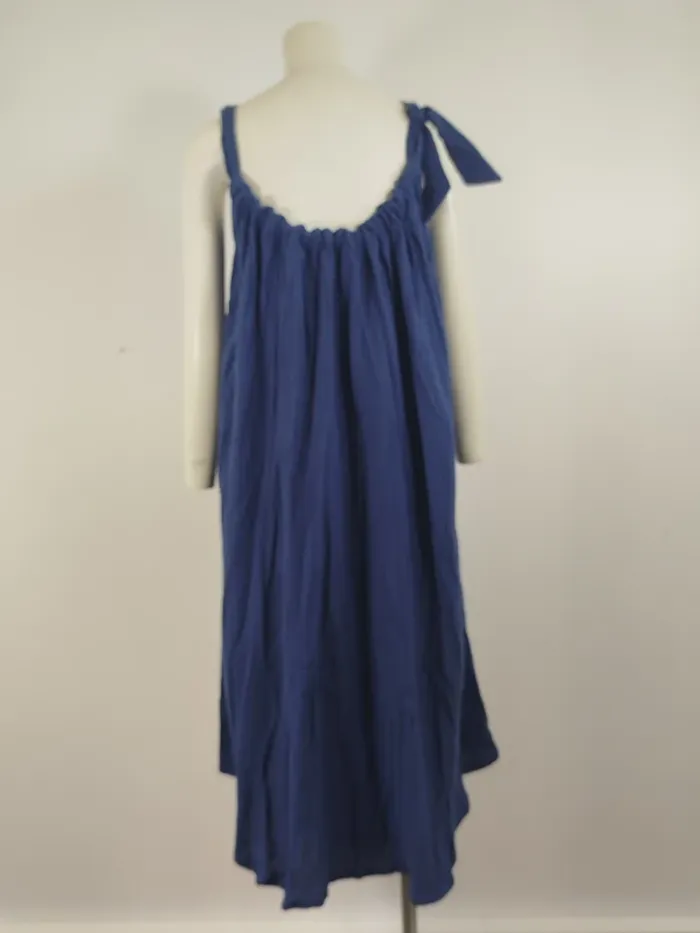Robe longue Quintessence bleue gaze de coton made in France taille unique bretelles nouées A1615 - photo numéro 6