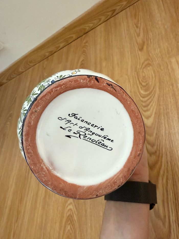 Pot vase double anses deco oiseau floral - photo numéro 2