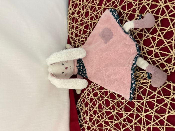 Doudou plat lapin SAUTHON Miss chipie Blanc et Rose 32 cm - photo numéro 3