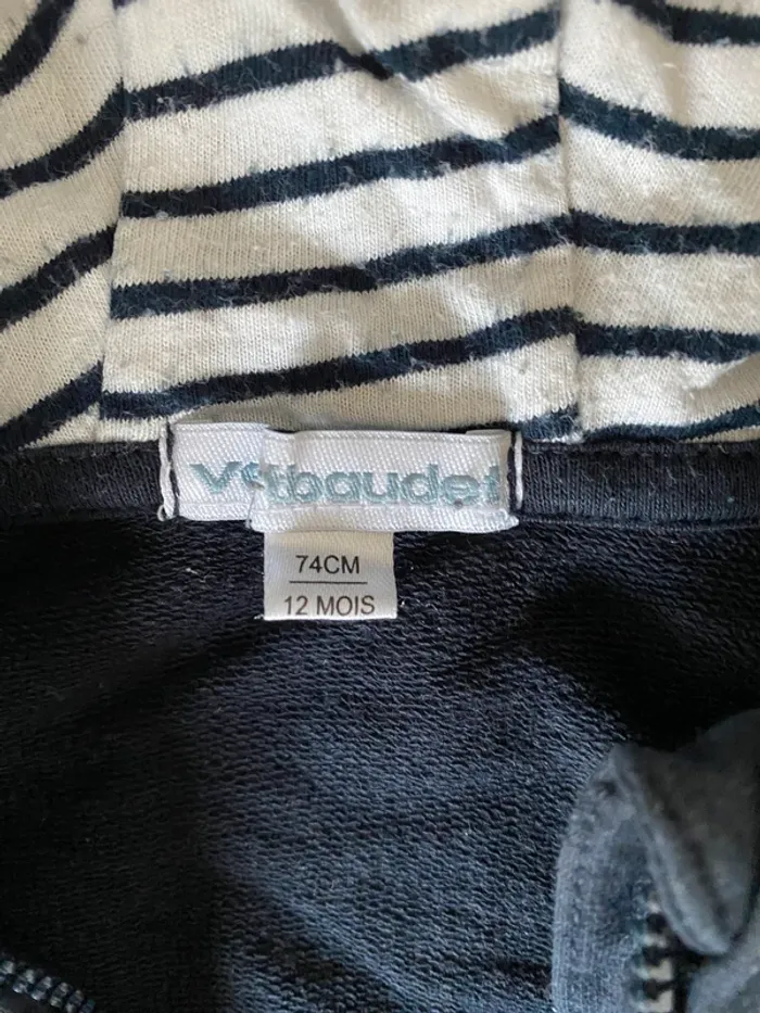 Sweat zippé bleu marine Vertbaudet 12 mois - photo numéro 3
