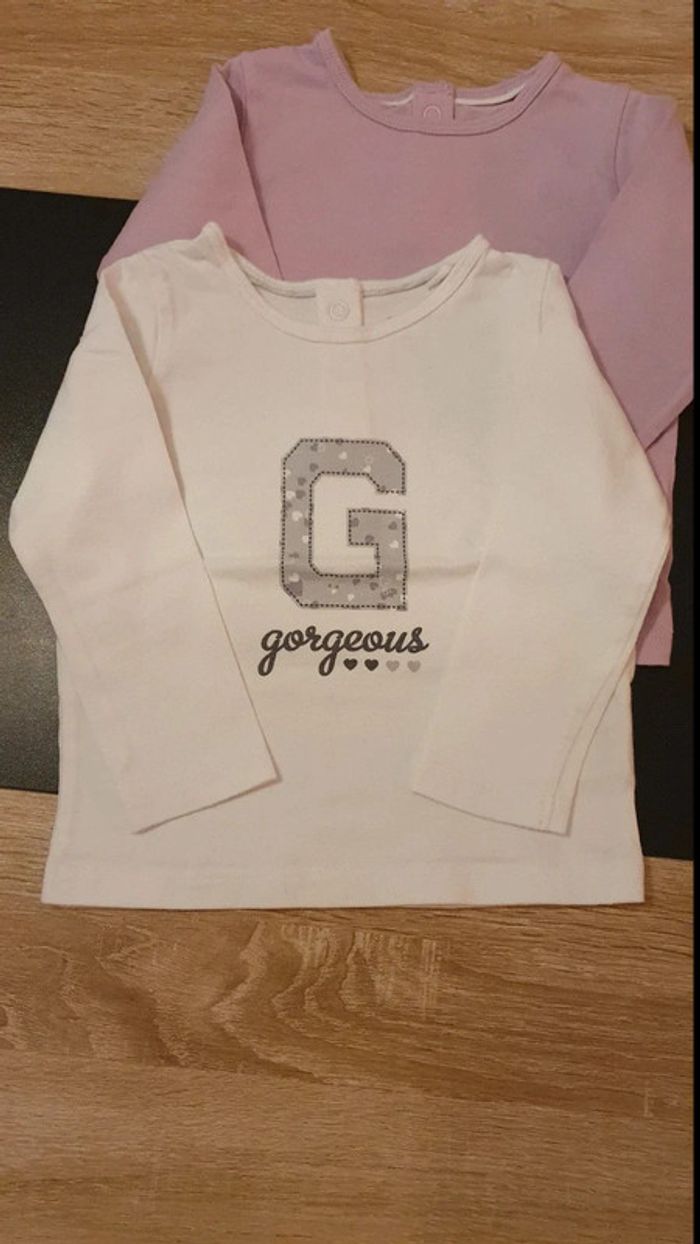 Lot de 2 tee-shirts manches longues 74-80 cm - photo numéro 2