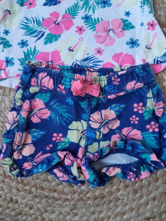 Ensemble fleurs colorées haut sans manches et short Baby Club 62 cm - photo numéro 3