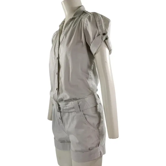 Combishort beige clair Maje manches courtes ceinturée coton taille 36 coupe city chic A1085 - photo numéro 2