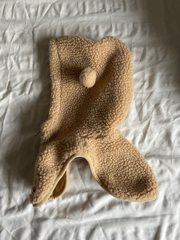 Col à capuche zippé bébé garçon en sherpa beige avec oreilles et patch. Marque TAO de 3 à 9 mois. - photo numéro 2