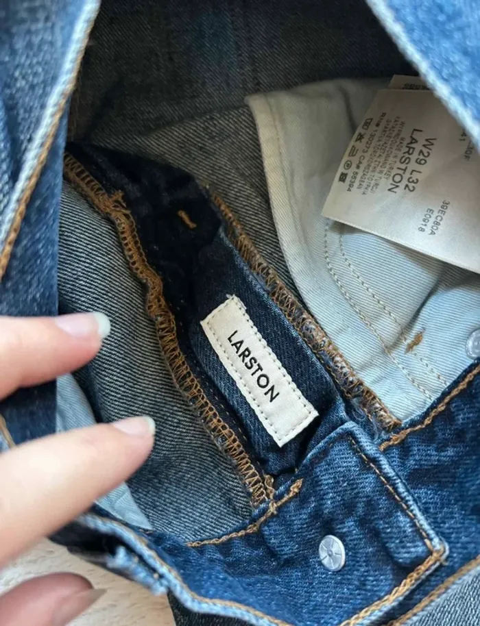 Jean Wrangler Larston bleu foncé délavé coupe slim tapered homme taille W28 38 M L32 - photo numéro 8