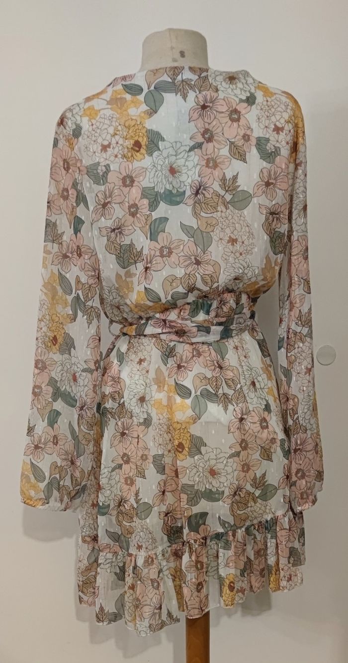 Robe courte à manches longues pour femme, marque Made in Italy taille 38 multicolore fleurie - photo numéro 2