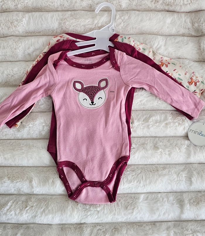 Lot de 3 bodies manches longues 100% coton 6-9mois Neufs