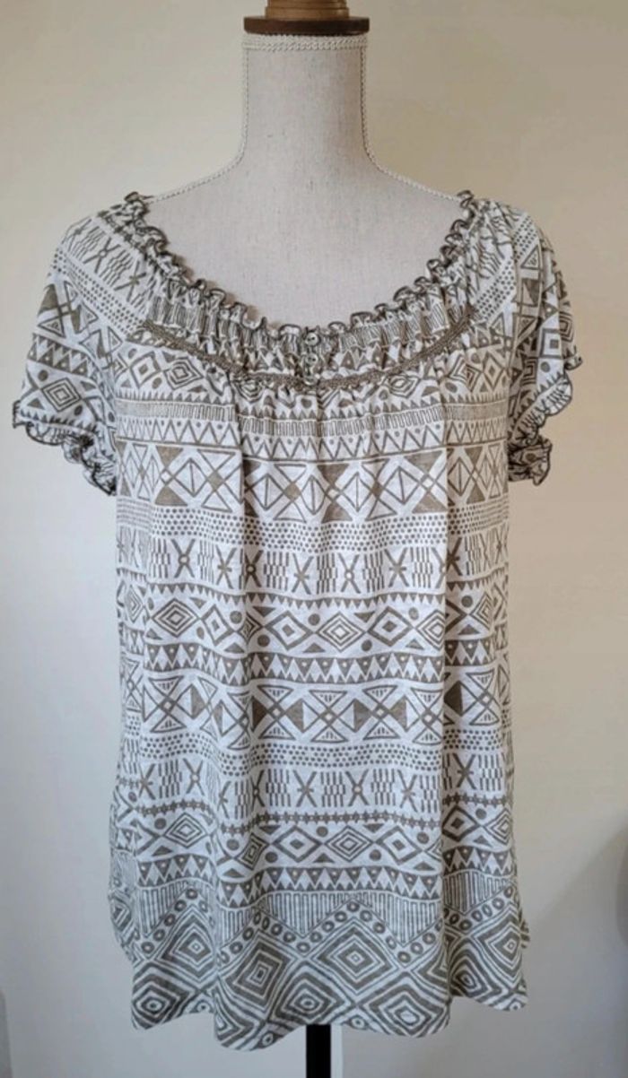 Blouse manches courtes à motifs aztèques écru et beige La Redoute Taille 42