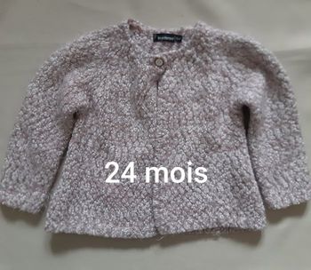 très joli gilet chaud rose chiné blanc effet pailleté fille - 24 mois