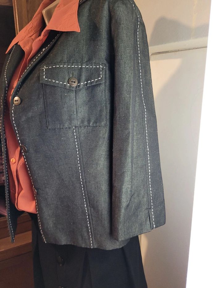 Blazer en lin, gris sur piqûre blanche - photo numéro 2