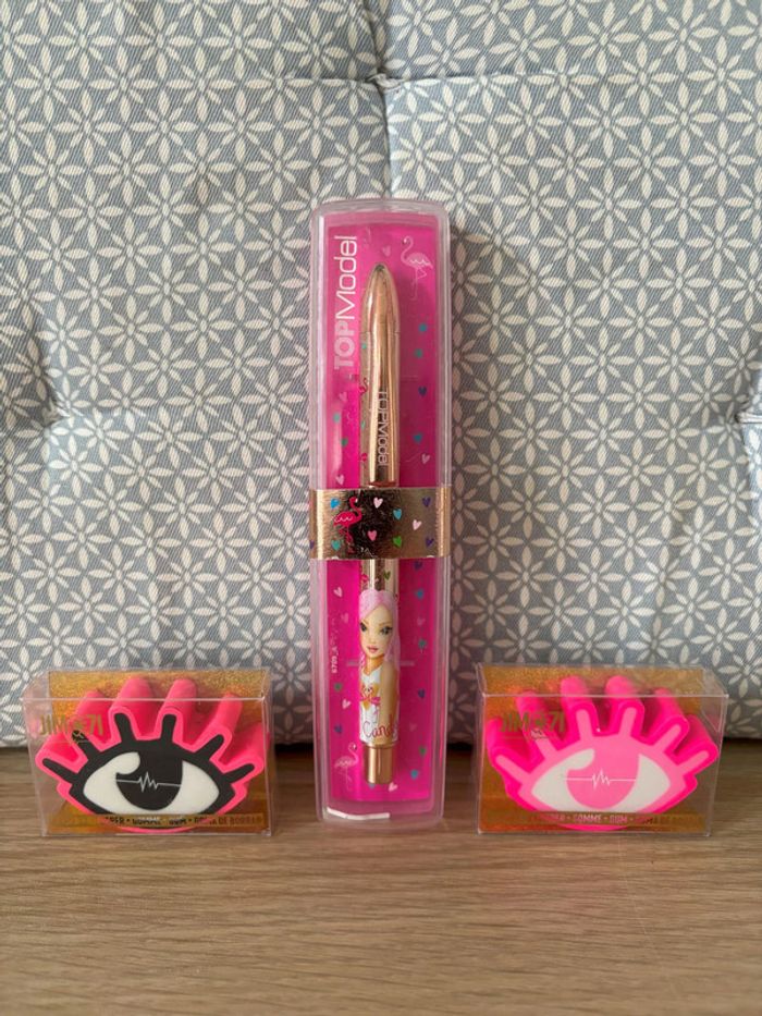 Pack d'1 Stylo Bille + 2 Gommes "Top Model"