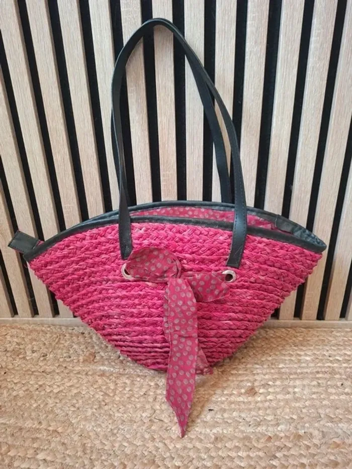 Sac cabat bandoulière rotin maille rose fushia - photo numéro 6