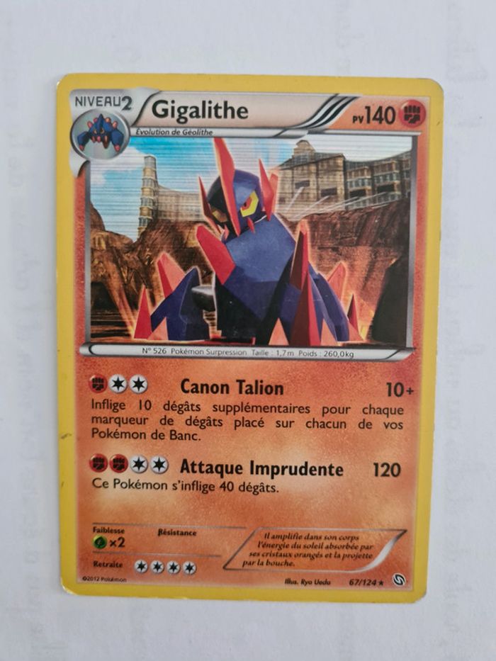 Carte pokemon gigalithe rare 140 pv 67/124 holo