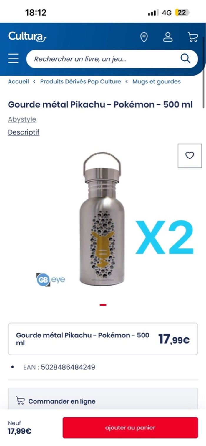 Gourde isotherme pikachu