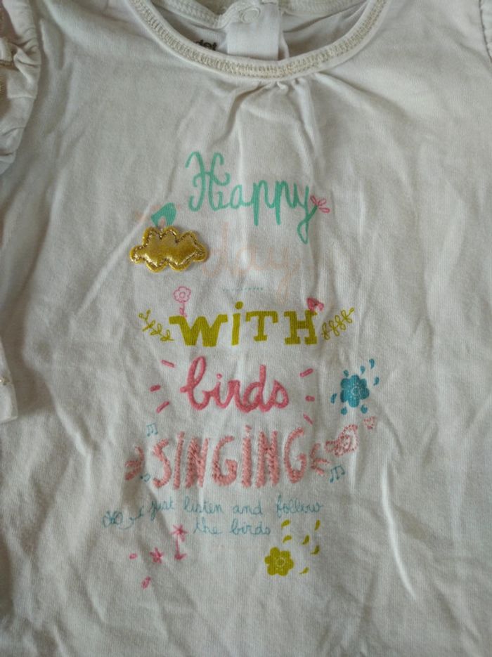 Tee shirt tunique chemise manches longues Fille 3 mois Happy birds Vertbaudet 100% coton - photo numéro 4