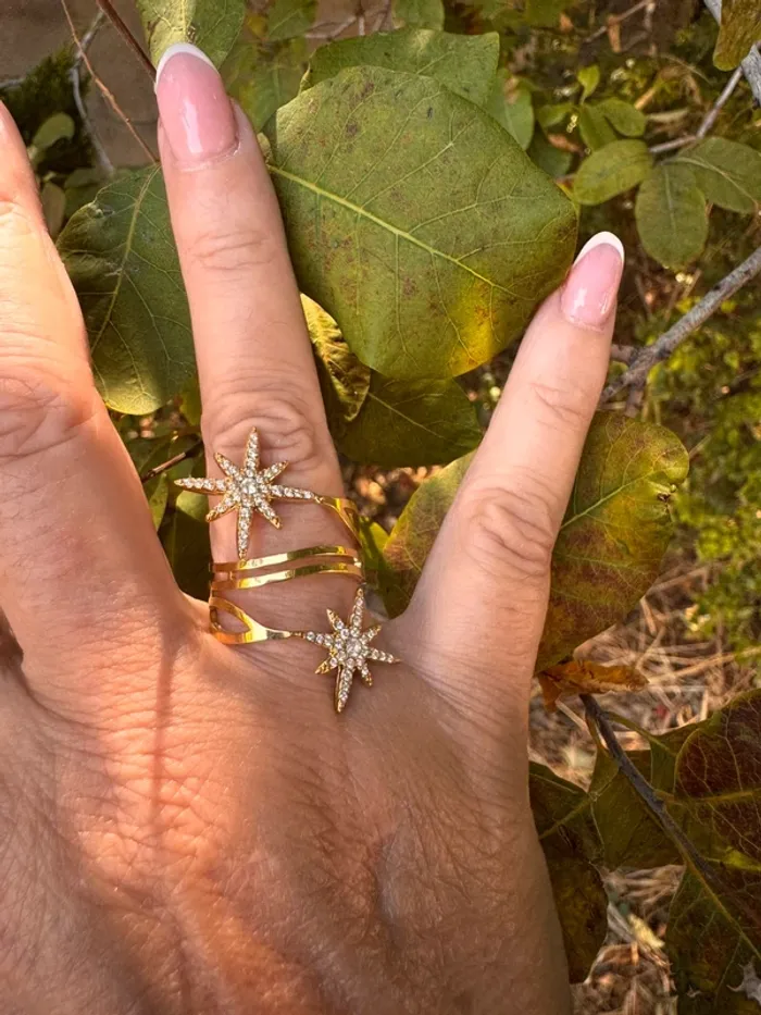 Grande acier inoxydable or étoile soleil zircons acier inoxydable or réglable - photo numéro 3