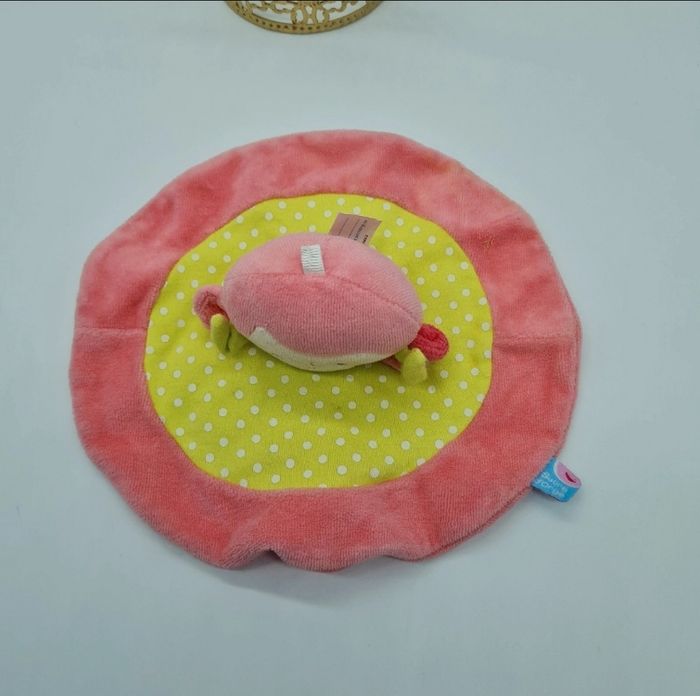 Doudou plat rond poupee rose vert pois Sucre d orge - photo numéro 2