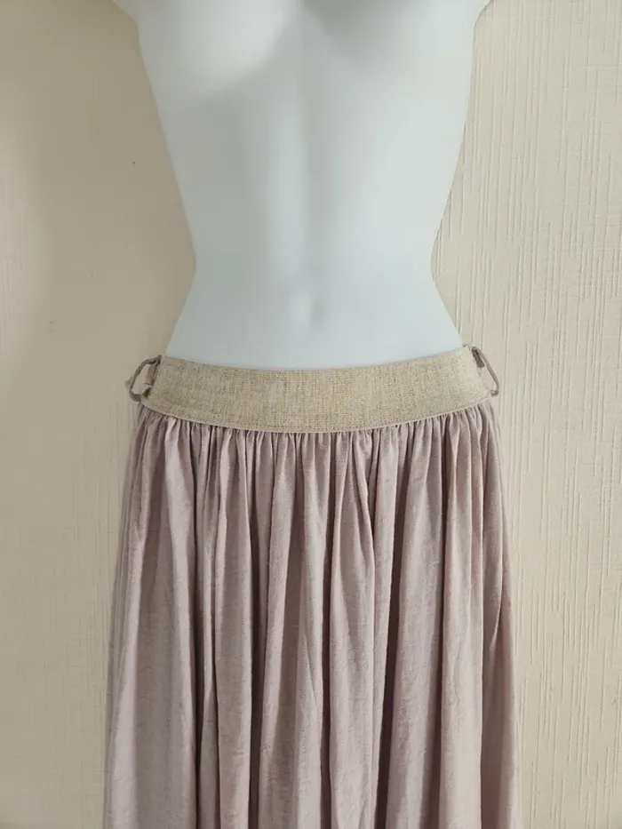 Jupe longue beige ceinture élastique doré neuve - photo numéro 2