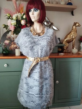 💗Robe Effet Poilu Grise & Blanche Armand Thiery T44/46💗