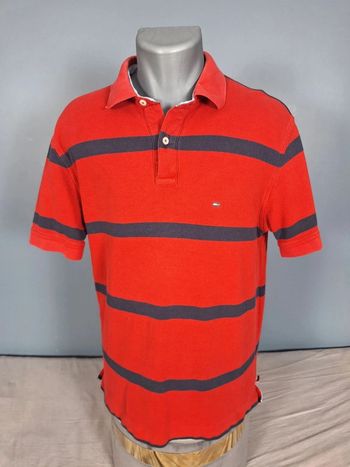 Polo tommy hilfiger noir et rouge vintage - taille L - 100% coton - brodé (546)