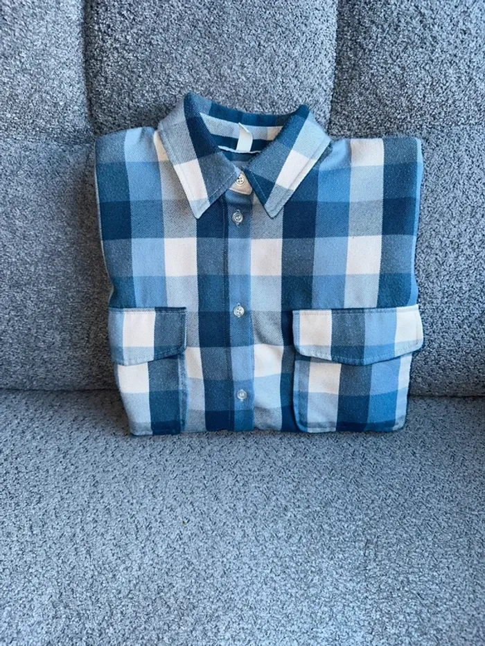Chemise sur chemise oversize à carreaux bleu H&M neuve - photo numéro 2