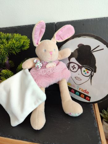 Doudou Lapin Poupi rose beige fleurs mouchoir blanc bn0110 Marron DD03232