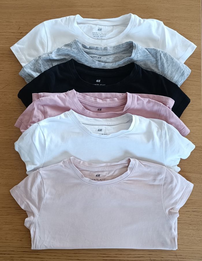 LOT : 6 t-shirts col rond manches courtes coton H&M unis 2-4 ans fille - photo numéro 10